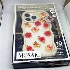 NWT Mosaic White and Red Charm Phone Case for iPhone 16 Pro Max